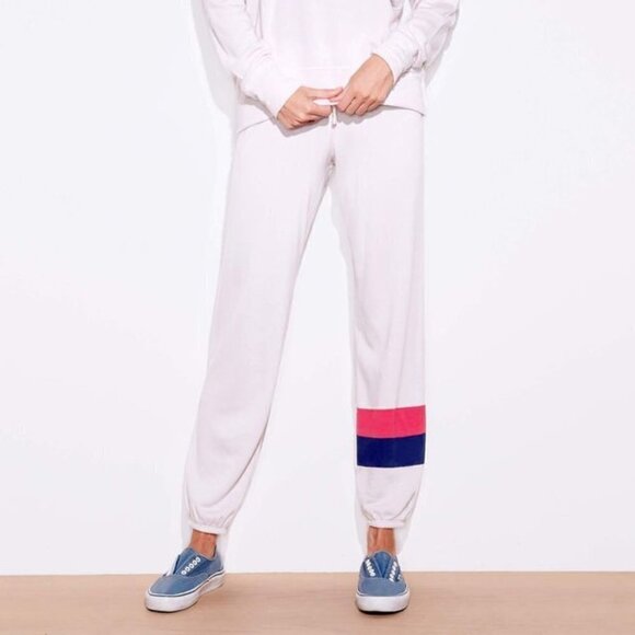 New Anthropologie Sundry Block Stripes Basic Bone Jogger Sweatpants NWT 1/Small - Picture 1 of 12